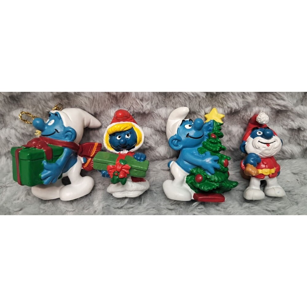 Lot 4 Smurf Christmas Ornaments 1981 Peyo Schleich Figures Papa Tree Smurfette